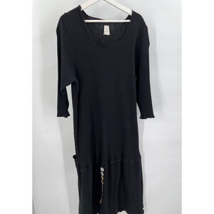 Carb Apparel Women's M/L Black Ribbed Dress Scoop Neck 3/4 Sleeves Cotton Blend